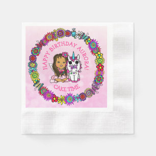 Launische Volkskunstfee mit Einhorn und Schmetterl Serviette