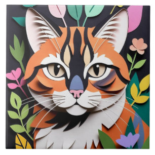 Launische Waldkatze in Papier-Schnitt-Kunst Fliese