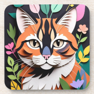 Launische Waldkatze in Papier-Schnitt-Kunst Getränkeuntersetzer