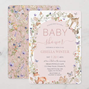 Launische Waldtiere Wildblumen-Baby-Party  Einladung