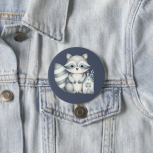 Launische Waschbär-Nacht-Waldhütte-Szene Button