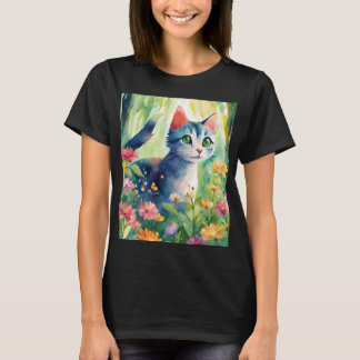 Launische Wasserfarben-Katze im Blumen Garten | Ni T-Shirt
