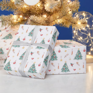 Launische Wasserfarben-Weihnachtsbaum Geschenkpapier
