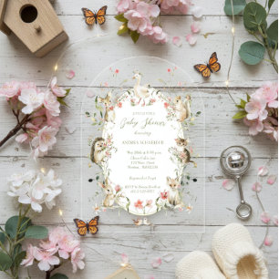 Launische Wassermalerei Florale Wald Baby Shower Acryleinladungen