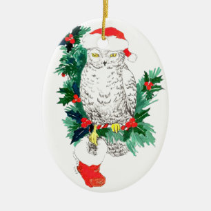 Launische Weihnachts-Eule & Socken-Ornament Keramik Ornament