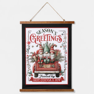 Launische Weihnachts-Gnome mit Kakao und Freude Wandteppich Mit Holzrahmen