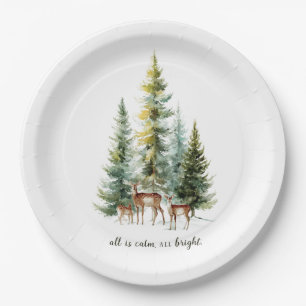 Launische Weihnachtshirsche auf Wald-Papiertellern Pappteller