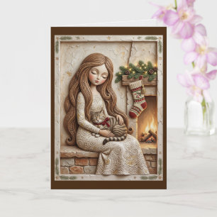Launische Weihnachtskatze Winterfee Kunst Karte