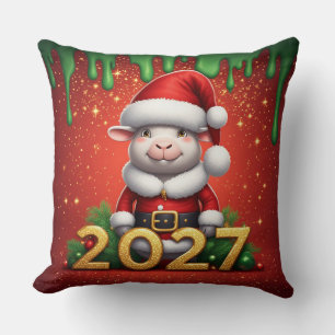 Launische Weihnachtsziege mit Kranz und Santa-Mütz Kissen