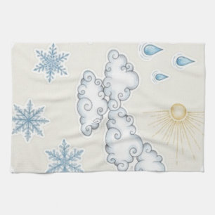 Launische Wetter-Symbole – Sonne Wolken Regen und Geschirrtuch