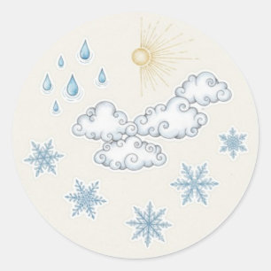 Launische Wetter-Symbole – Sonne Wolken Regen und Runder Aufkleber