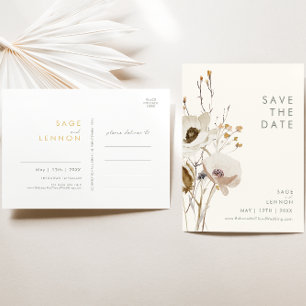 Launische Wildblumen-Elfenbein-Hochzeitspostkarte  Einladungspostkarte