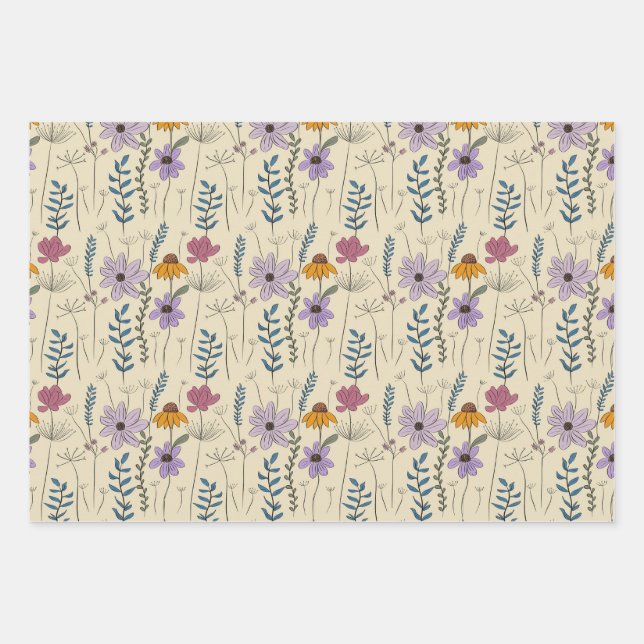 Launische Wildblumen-Nahtloses Muster Geschenkpapier Set (Vorderseite)
