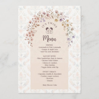 Launische Zwillinge Baby Shower Pastell Blumen LPM Menükarte
