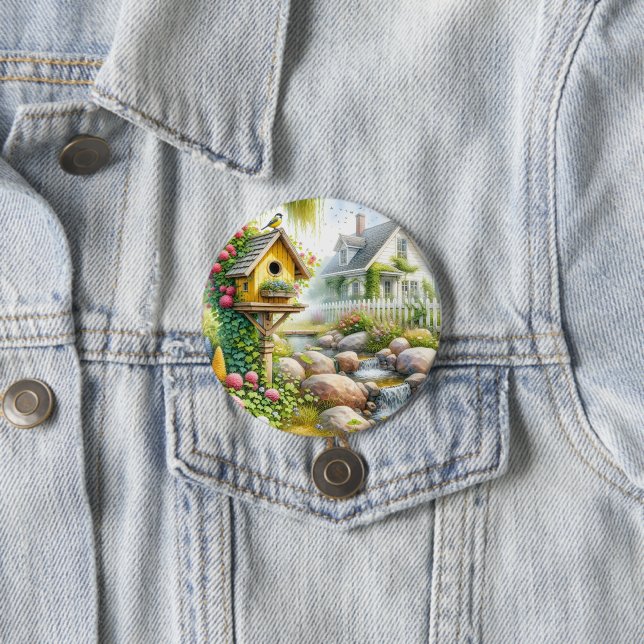 Launischer Cottage-Garten-Vogelhaus-Bach Button (Beispiel)