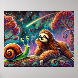 Launischer Faultier und Schnecke unter sternenklar Poster