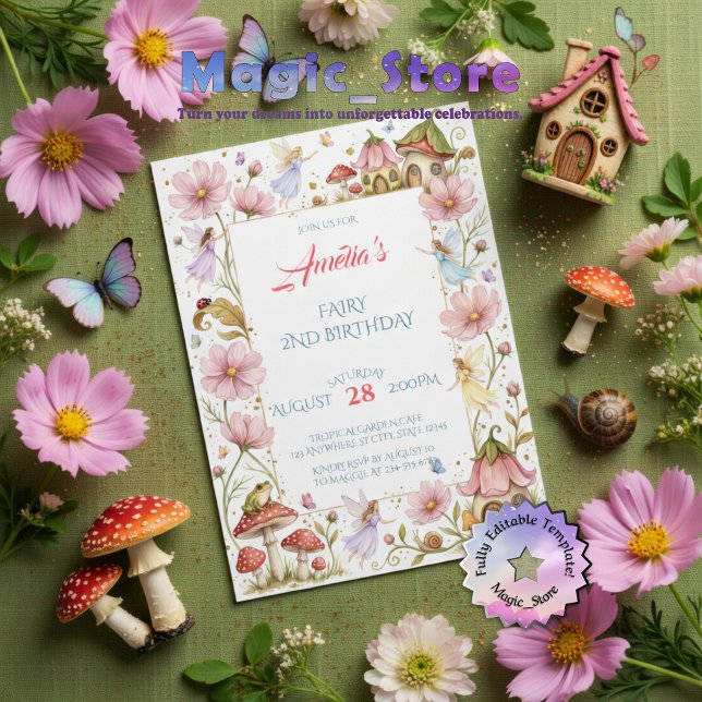 Launischer Feengarten Blumiger Wasserfarben-Geburt Einladung (Von Creator hochgeladen)
