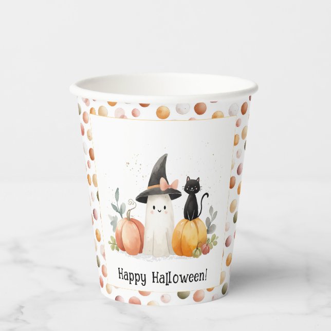 Launischer Geist und schwarze Katze Halloween Pappbecher (Vorderseite)