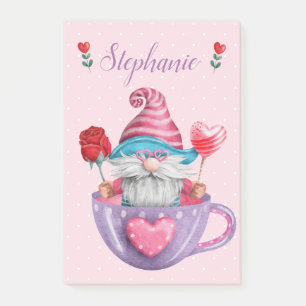 Launischer Gnom in Teetasse Herzen & Blumen Post-it Klebezettel
