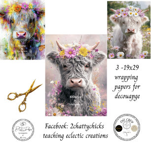 Launischer Highland-Blumenkranz-Decoupage Geschenkpapier Set