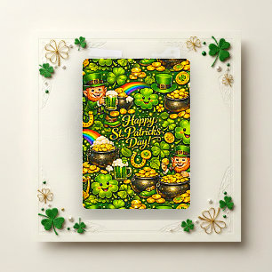 Launischer Leprechaun-Gold-Schamrock-Festtag-Muste Feiertagskarte