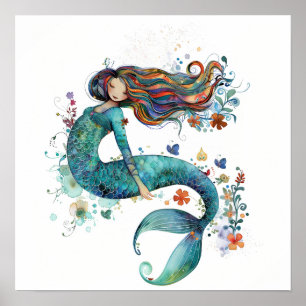 Launischer Mermaid-Wasserfarben-Kunst-Druck Poster