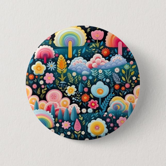 Launischer Regenbogen-Garten Blumige Fantasie-Must Button (Vorderseite)