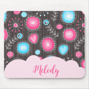 Launischer rosa blaue Herzen und Blumen blumiger N Mousepad