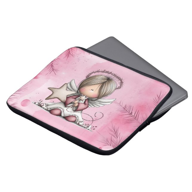 Launischer rosa Weihnachtsengel Laptopschutzhülle (Vorne Oben)