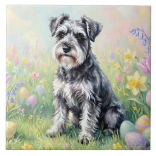 Launischer Schnauzer mit Ostereiern Fliese