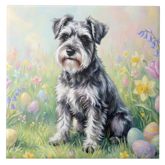 Launischer Schnauzer mit Ostereiern Fliese (Vorderseite)