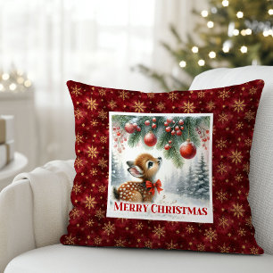 Launischer schneebedeckter Wald Babyhirsch festlic Kissen