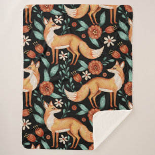 Launischer Wald Fuchs & Blumenmuster Sherpadecke
