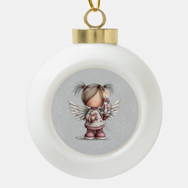 Launischer Weihnachtsengel Keramik Kugel-Ornament (Vorderseite)