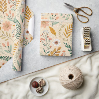 Launischer Wildblumengarten in sanften Neutraltöne Geschenkpapier