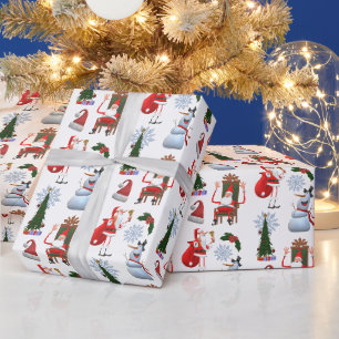 Launischer Winterbaum mit Santa und Schneemann Geschenkpapier