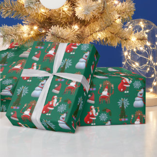 Launischer Winterbaum mit Santa und Schneemann Geschenkpapier