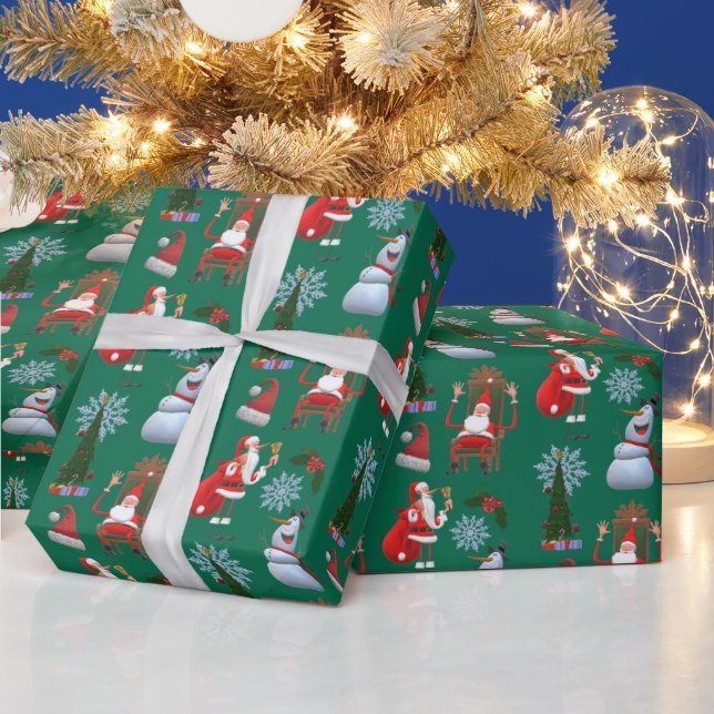 Launischer Winterbaum mit Santa und Schneemann Geschenkpapier (Feiertage)