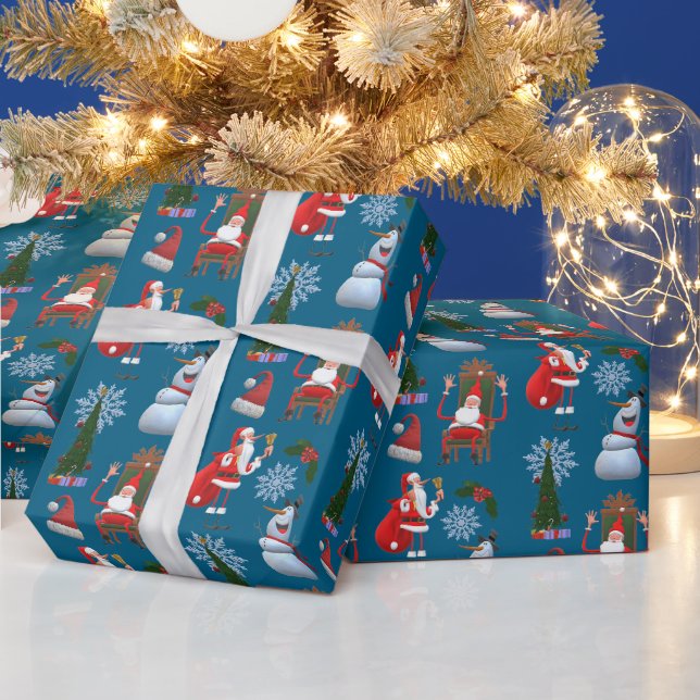 Launischer Winterbaum mit Santa und Schneemann Geschenkpapier (Feiertage)
