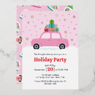 Launisches Auto mit Weihnachtsgeschenken in Rosa Folieneinladung