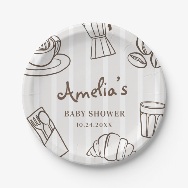 Launisches Café Bebe Stripe Babyparty Pappteller (Vorderseite)