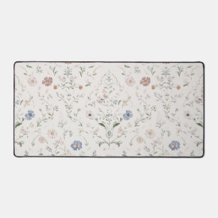 Launisches Cottagecore-Beige-Wasserfarben-Wildblum Schreibtischunterlage