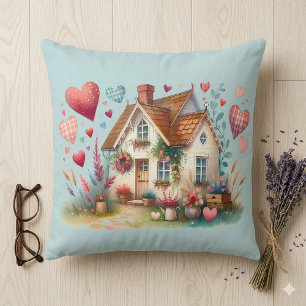Launisches Cottagecore-Herzhaus-Kunstwerk Kissen
