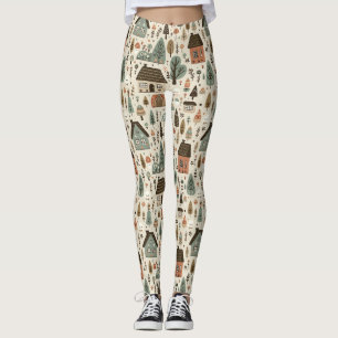 Launisches Dorf mit Cottages und Bäumen Leggings