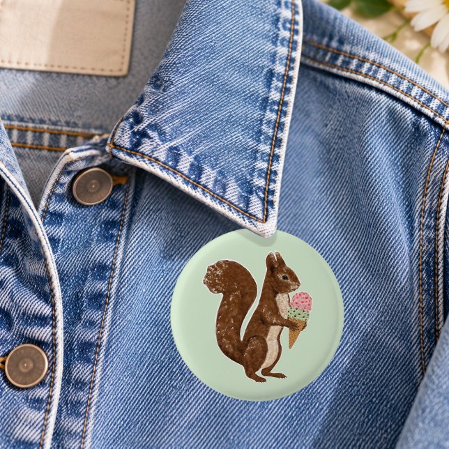 Launisches Eichhörnchen mit Eiscreme-Wald Button (Von Creator hochgeladen)