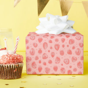Launisches Erdbeermuster auf rosa Hintergrund Geschenkpapier