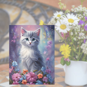Launisches Fantasie-Kätzchen im Garten Katzen-Post Postkarte
