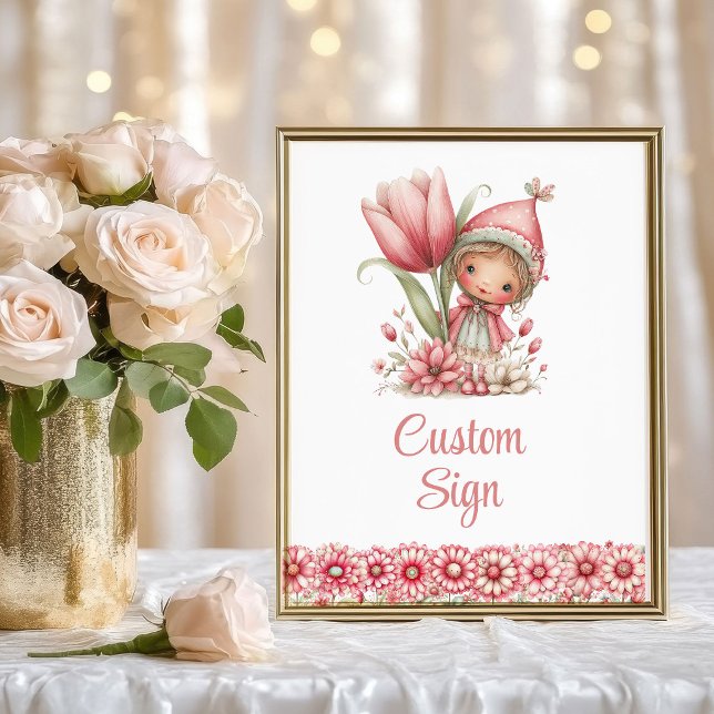 Launisches Feen-Mädchen Errötendes Blumen Geburtst Poster (Whimsy Fairy Girl Blush Floral Birthday Custom Sign

)