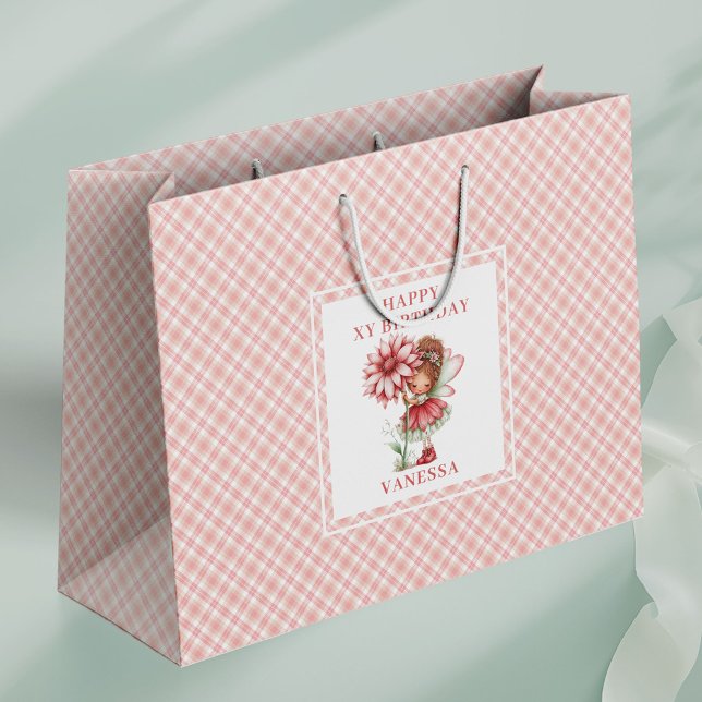 Launisches Feen-Mädchen Schamesröte-Blumen Geburts Große Geschenktüte (Whimsical Fairy Girl Blush Floral Birthday Gift Bags

)