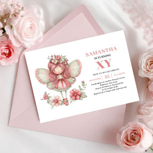 Launisches Feenmädchen 6. Geburtstag Rosa Blumen Einladung